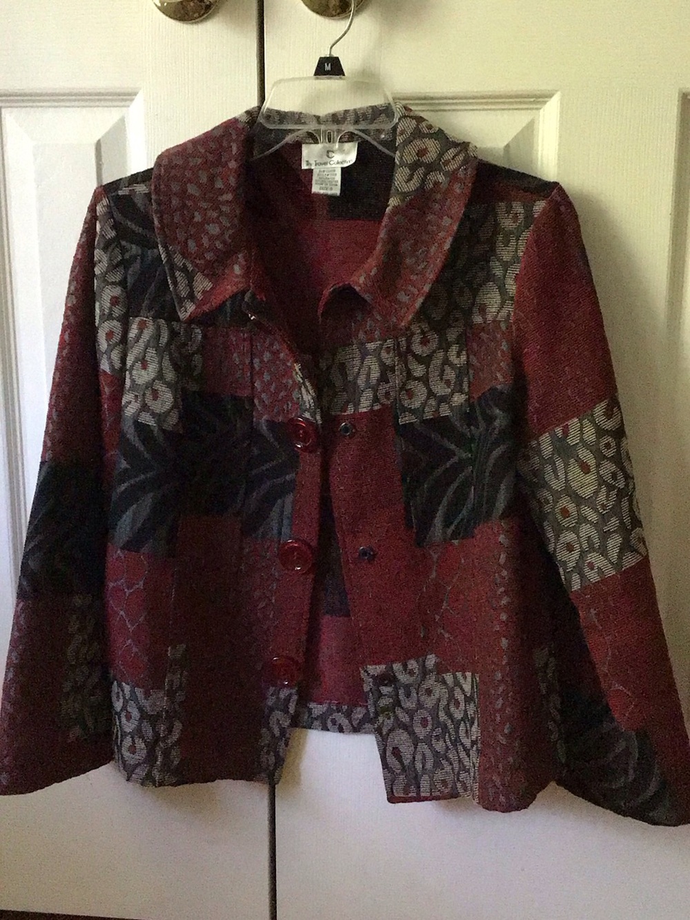Women's Patchwork Button Blazer Jacket - Red Multi